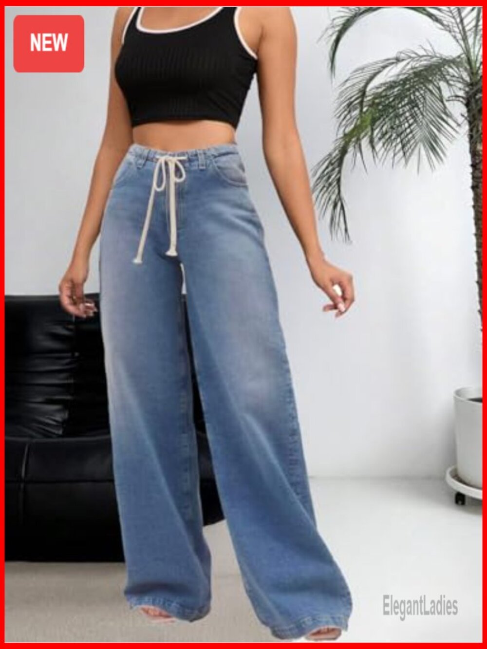 High Waisted Wide Leg Stretchy Jeans Straight Pants Boyfriend Baggy - Picture 3 of 4